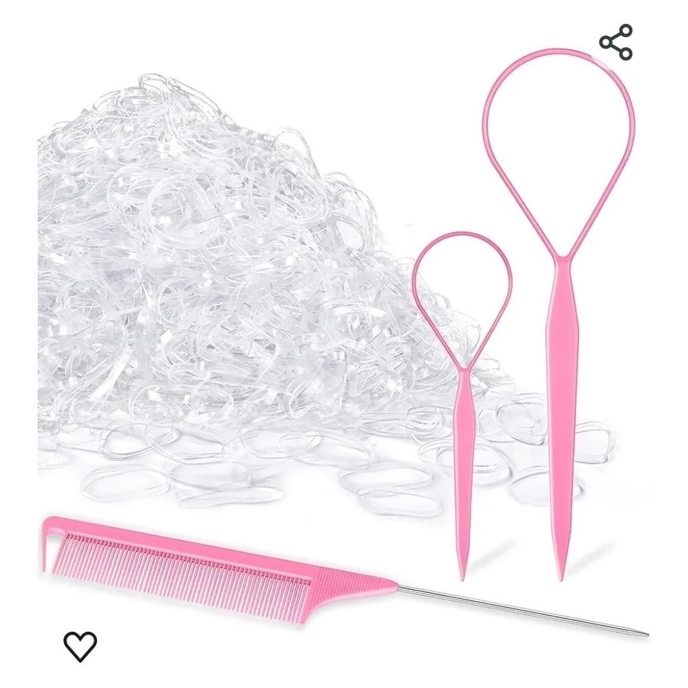 1000pcs Clear Small Rubber Elastics with Hair Loop Styling Tool Set - Picture 4 of 4